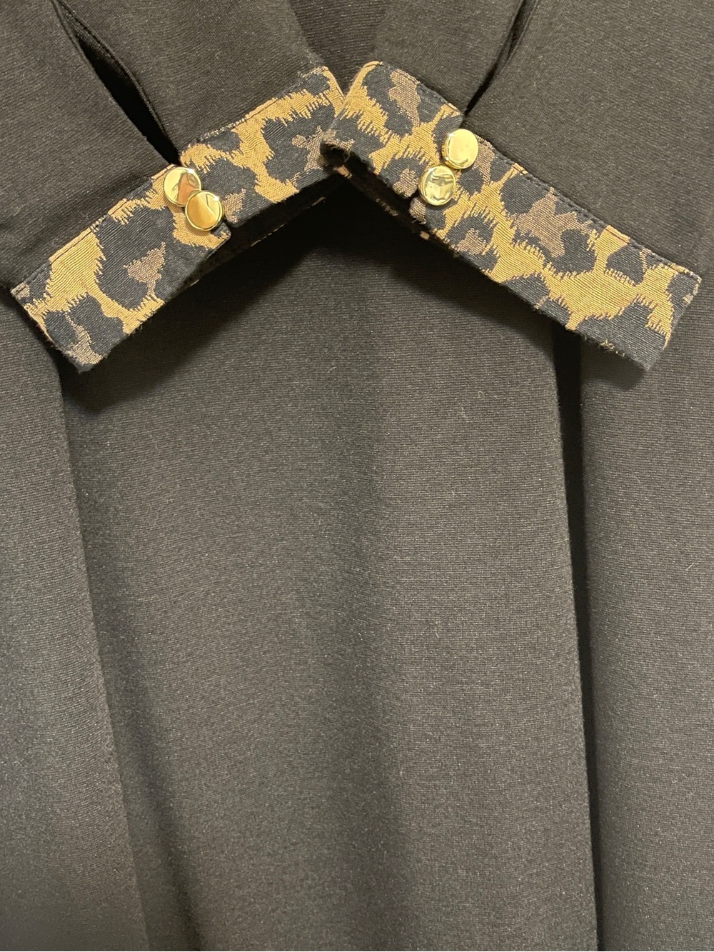 Talbots Black Long-Sleeve Shift Dress with Leopard Print Trim - Picture 5 of 12
